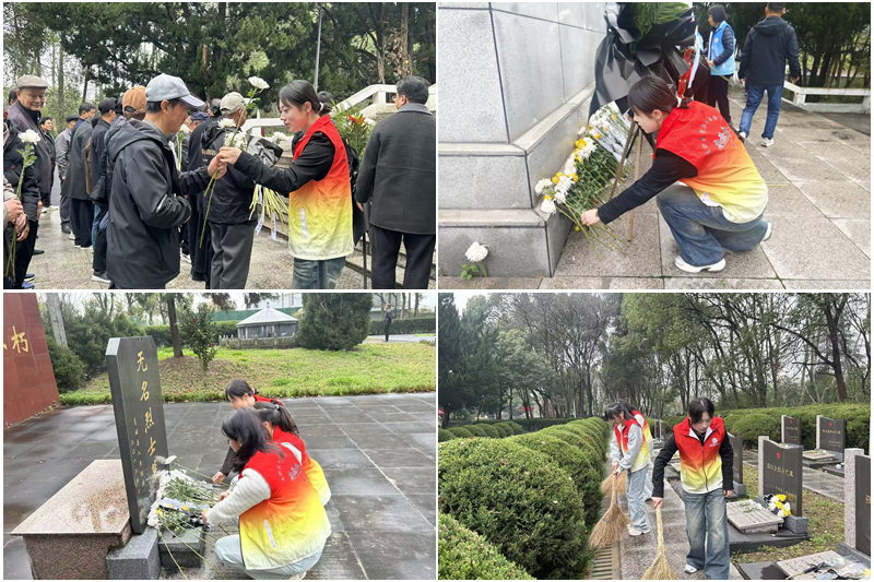 图为学生党员志愿者献花与清扫.png